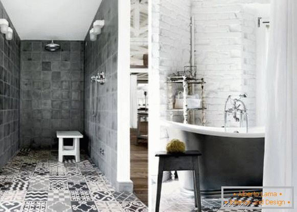 Dizajn kupatila u stilu potkrovlja - ideje za slike za pločice