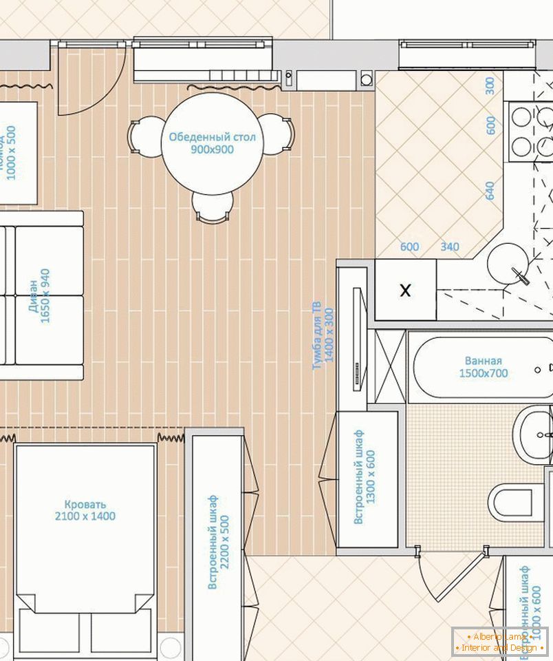 Raspored jednosobnog stana od 33 kvadratnih metara
