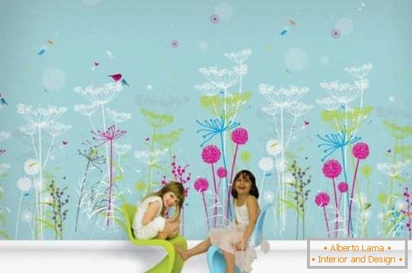 Dečiji zidni papir za djevojčice - fotografija u plavoj boji
