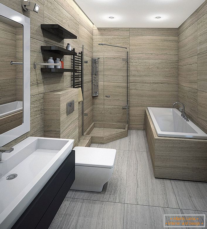 Prostrano minimalistično kupatilo pogodno za ljubitelje tuša, a za one koji više vole kupanje.