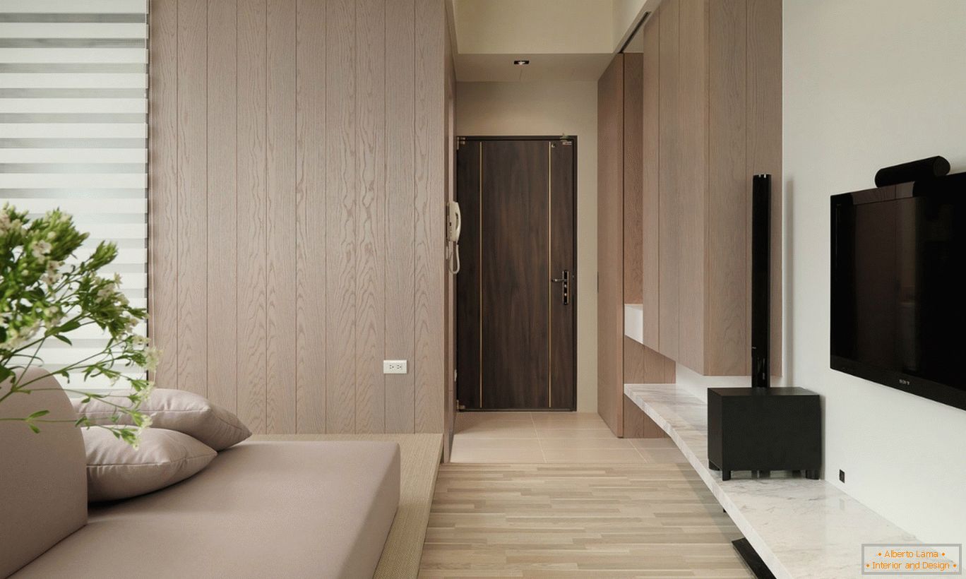 Drvena dekoracija u unutrašnjosti jednog jednosobnog apartmana