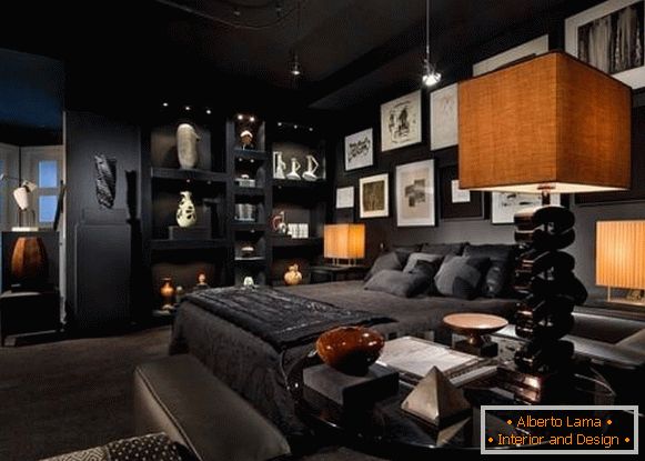 Moderna spavaća soba u crnoj boji