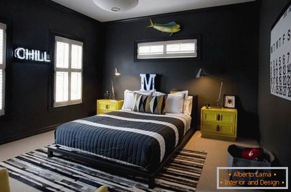Crna pozadina za spavaću sobu u modernom stilu