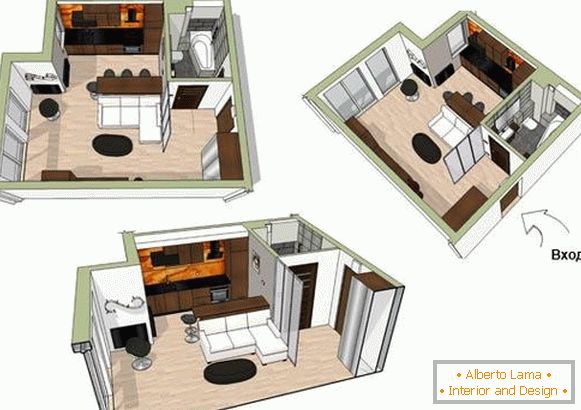 Plan malog apartmana površine 34 kvadratnih metara. m.