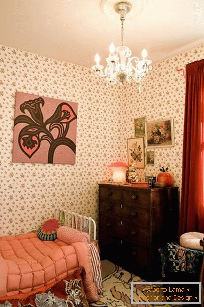 Vintage-roza dekoracija soba