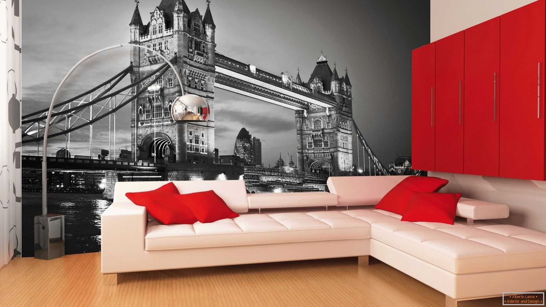 3D pozadina sa Londonskim pejzažom u dnevnoj sobi