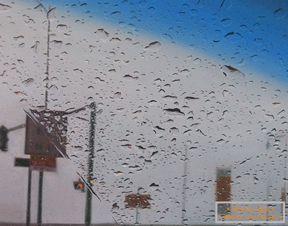 Pogled iz kola na kiši, slika ulja