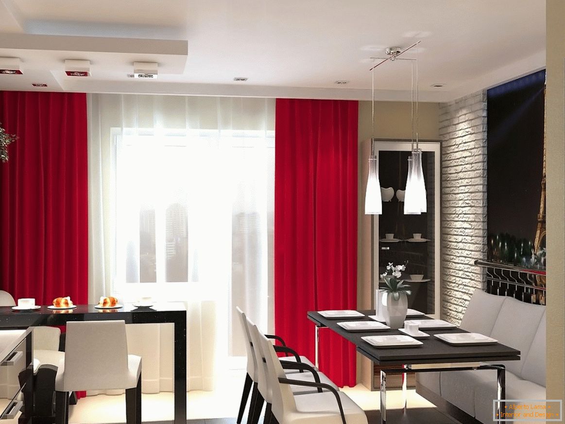 Crna i crvena dekoracija kuhinje