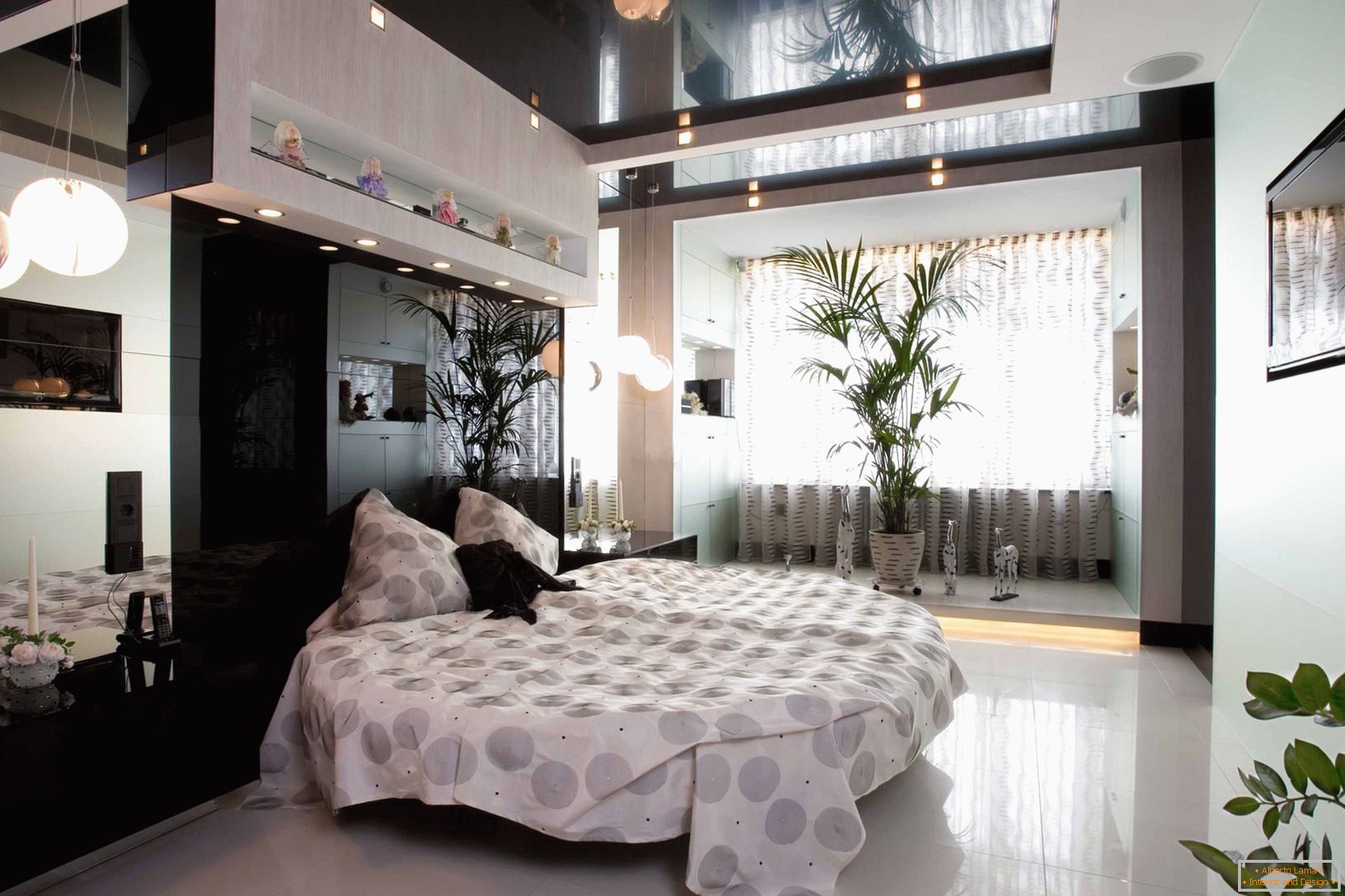 Stretch plafon crn u modernoj spavaćoj sobi