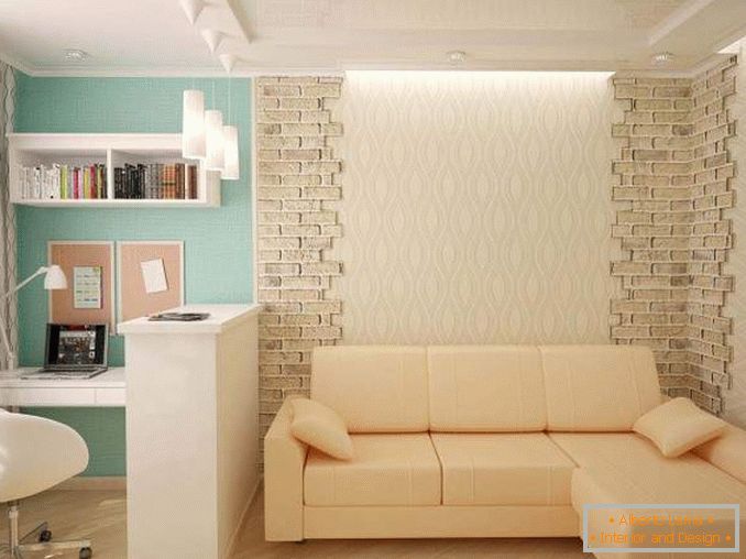 Dizajn 1-sobnog apartmana Hruščov - foto sa uglovim kaučem