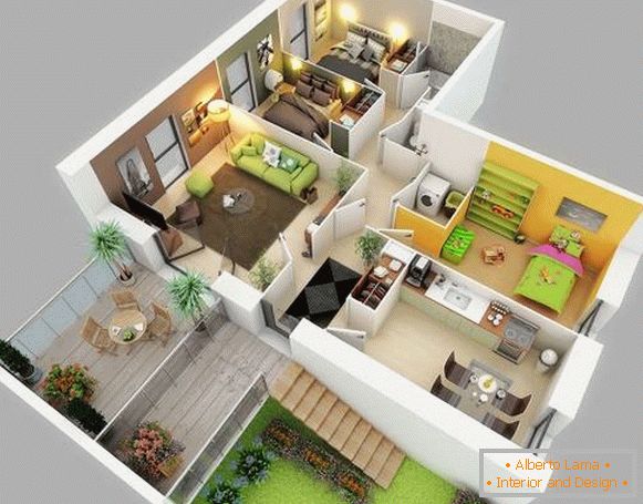 3D projekat privatne kuće sa detaljnim dizajnom soba