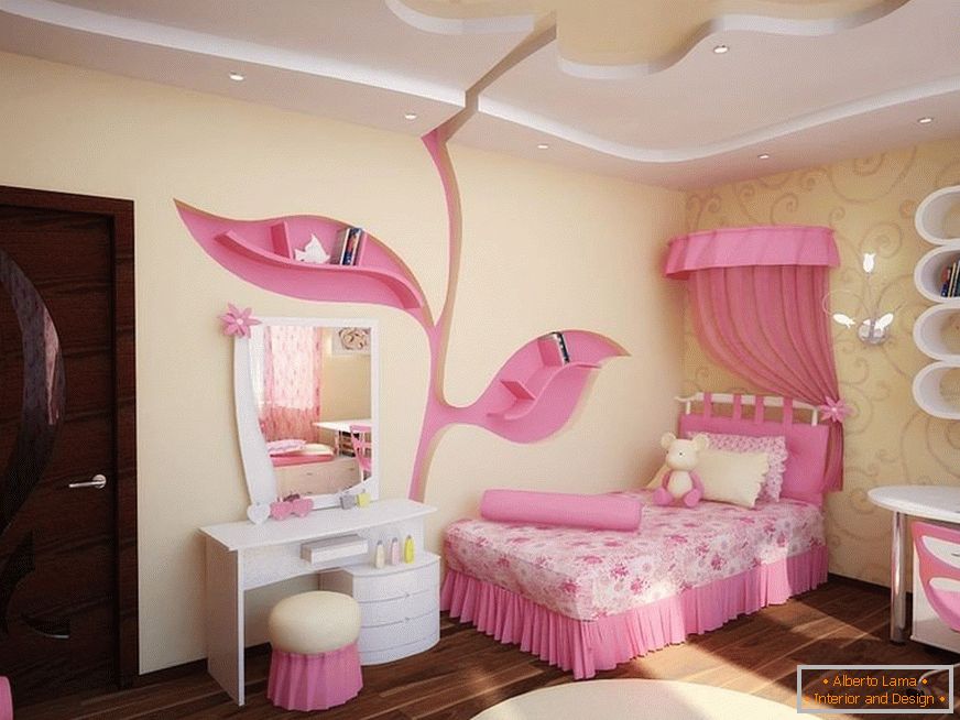 Žuto-ružičasta spavaća soba za devojku