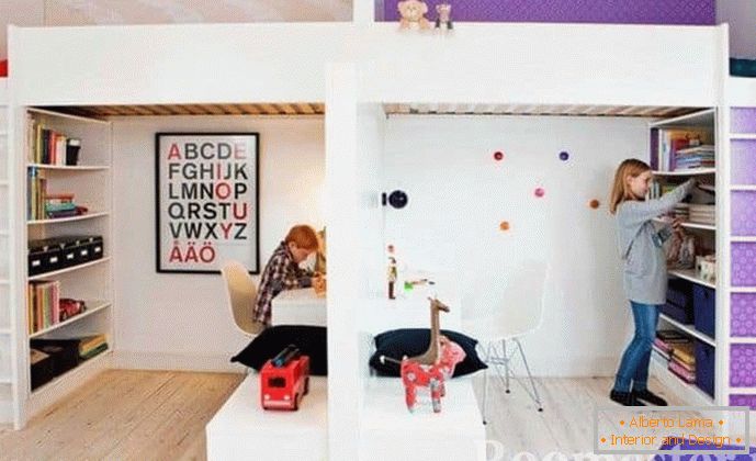 Dječija soba za djecu različitog pola, podeljena u dva prostora