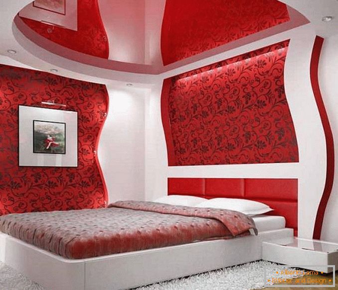 crveni beli dizajn spavaće sobe, fotografija 14