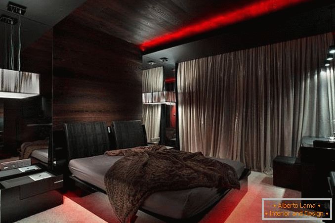 dizajn spavaće sobe u crnom i crvenom, fotografija 18