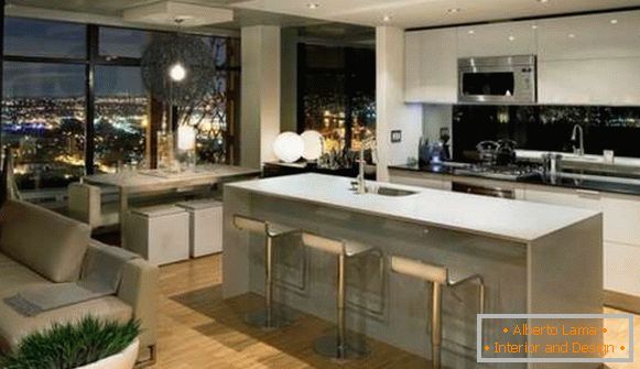 dizajn kuhinje u kombinaciji sa dnevnim boravkom u apartmanu, foto 25