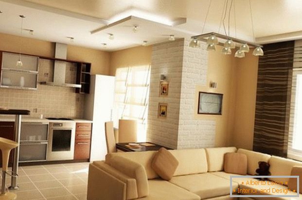 dizajn udobne kuhinje dnevne sobe u privatnoj kući Foto