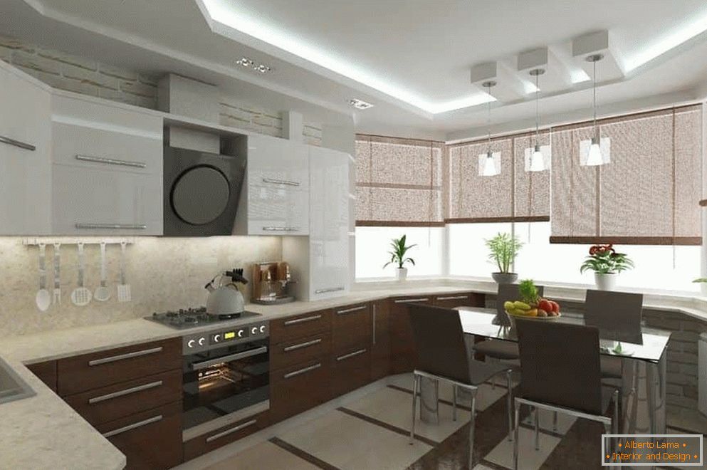 Dizajn dizajna kuhinje sa prozračnim prozorom u stanu