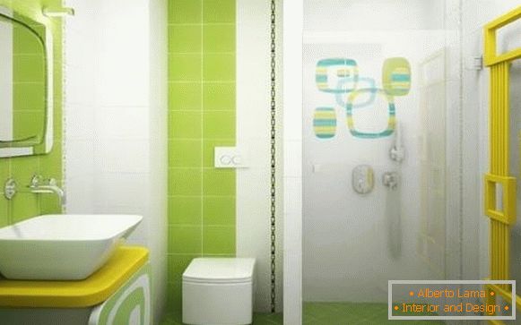 Kombinirano kupatilo u zelenim bojama i tuš kabinu