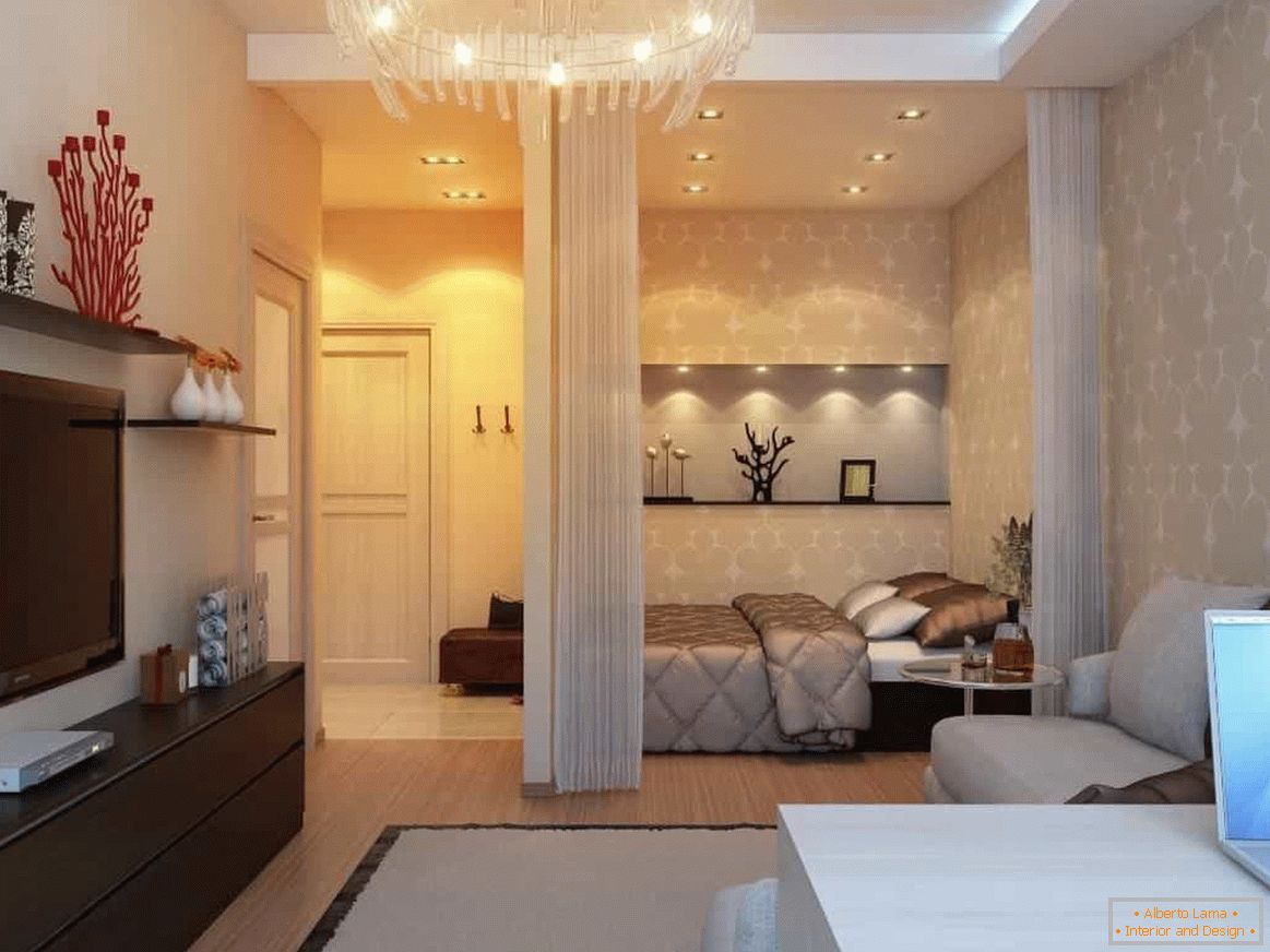 Dizajn jednosobnog stana sa spavaćom sobom
