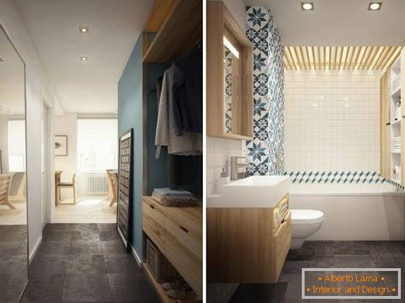 Fotografija predsoblja i kupatila u dizajnu stana od 40 kvadratnih metara