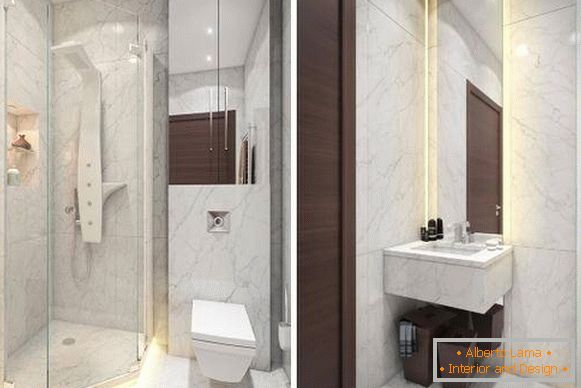 Mramorno kupatilo u dizajnu 1sobnog stana