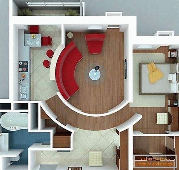 Projektni projekat jednosobnog stana sa odvojenim spavaćom sobom
