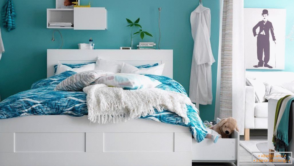 Dizajn spavaće sobe u tirkiznim bojama