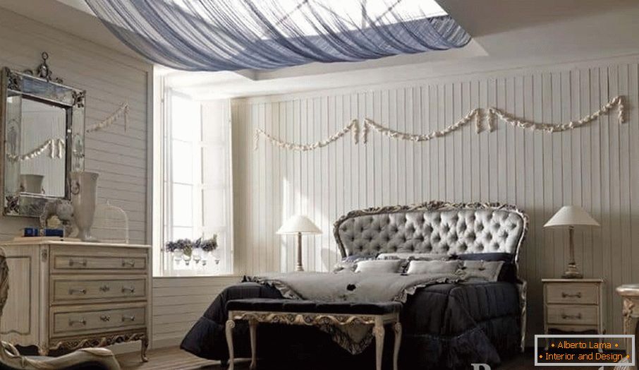 Bela sa tamnom izgleda u dizajnu spavaće sobe u klasičnom stilu