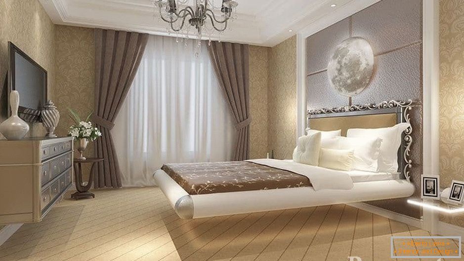 Plivajući krevet iznad spavaće sobe u klasičnoj stilu spavaće sobe