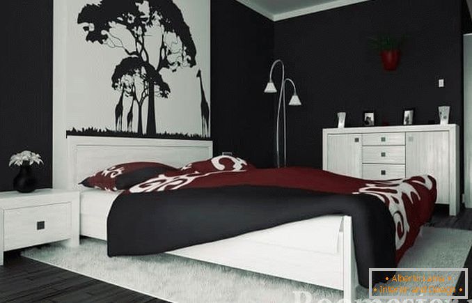 Crno-bela dekoracija spavaće sobe za klasičan stil