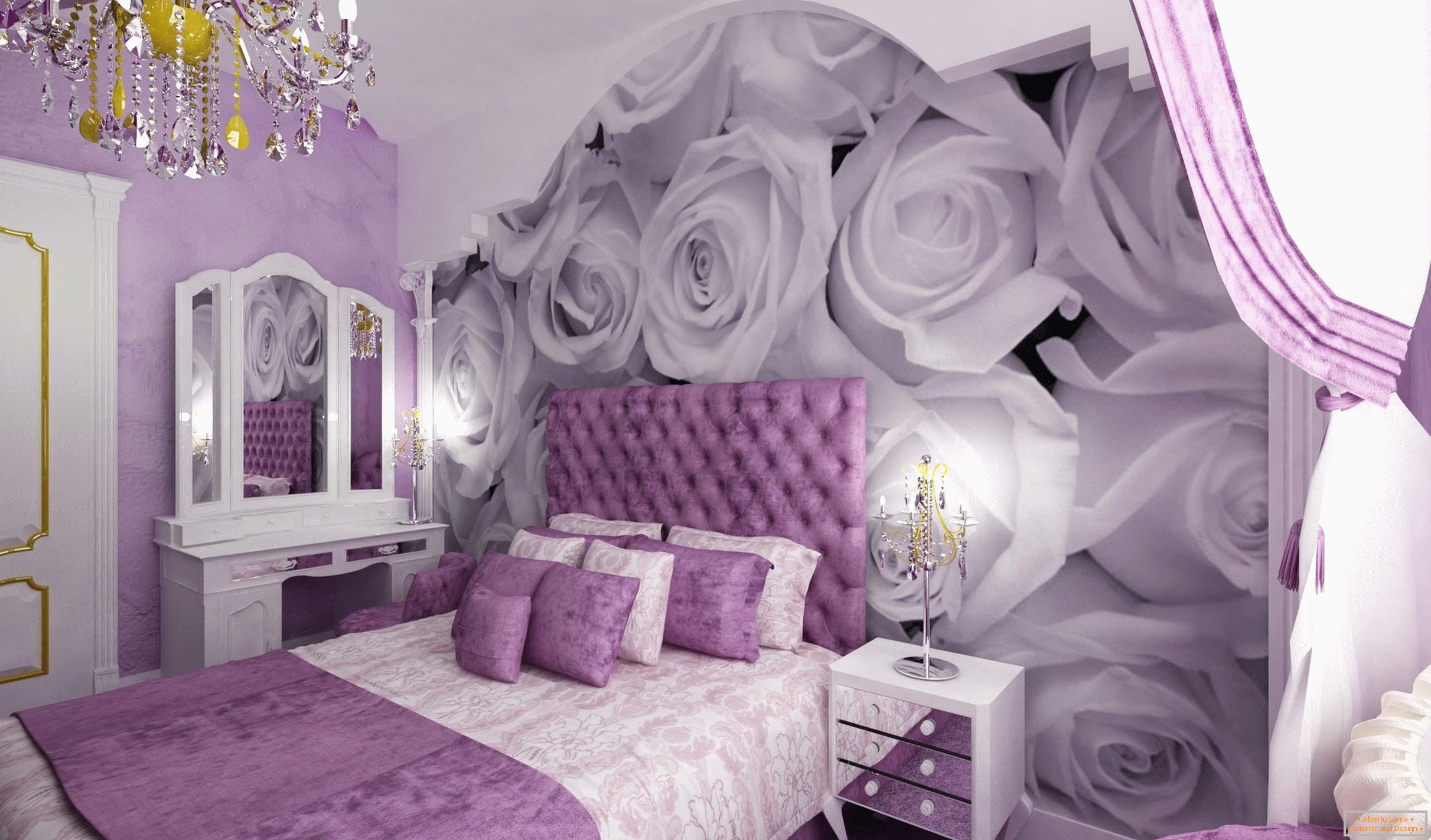 Ruže na zidu spavaće sobe
