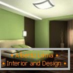 Kombinacija zelene i braon u unutrašnjosti spavaće sobe