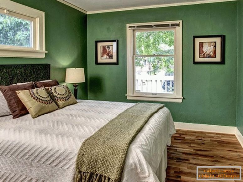 Moderna spavaća soba u zelenim bojama