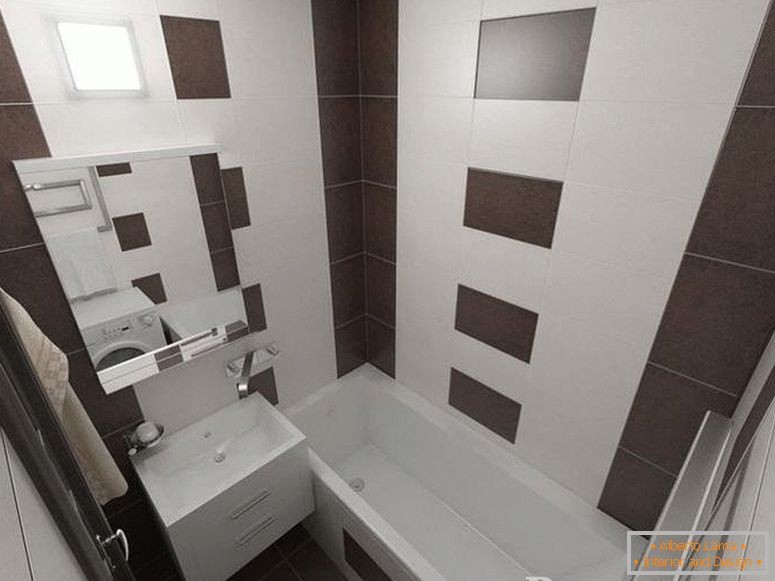 Malo kupatilo ukrašeno belim i braon pločicama