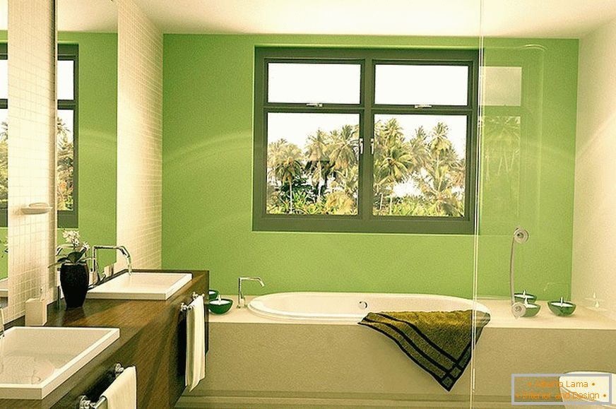 Kupatilo sa prozorom в зеленом дизайне