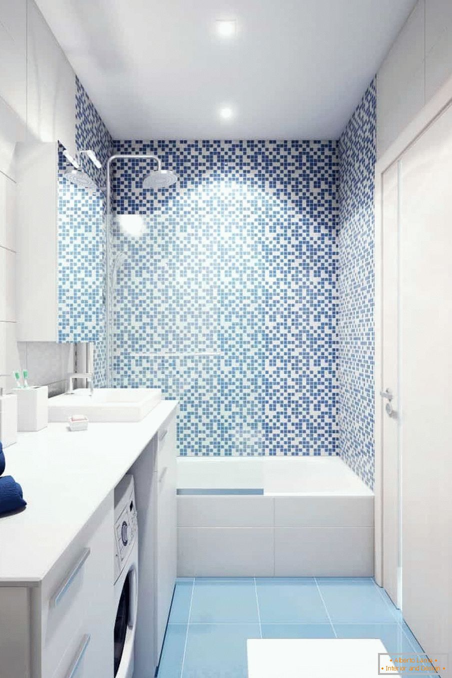 Bijelo-plavo kupatilo u kući