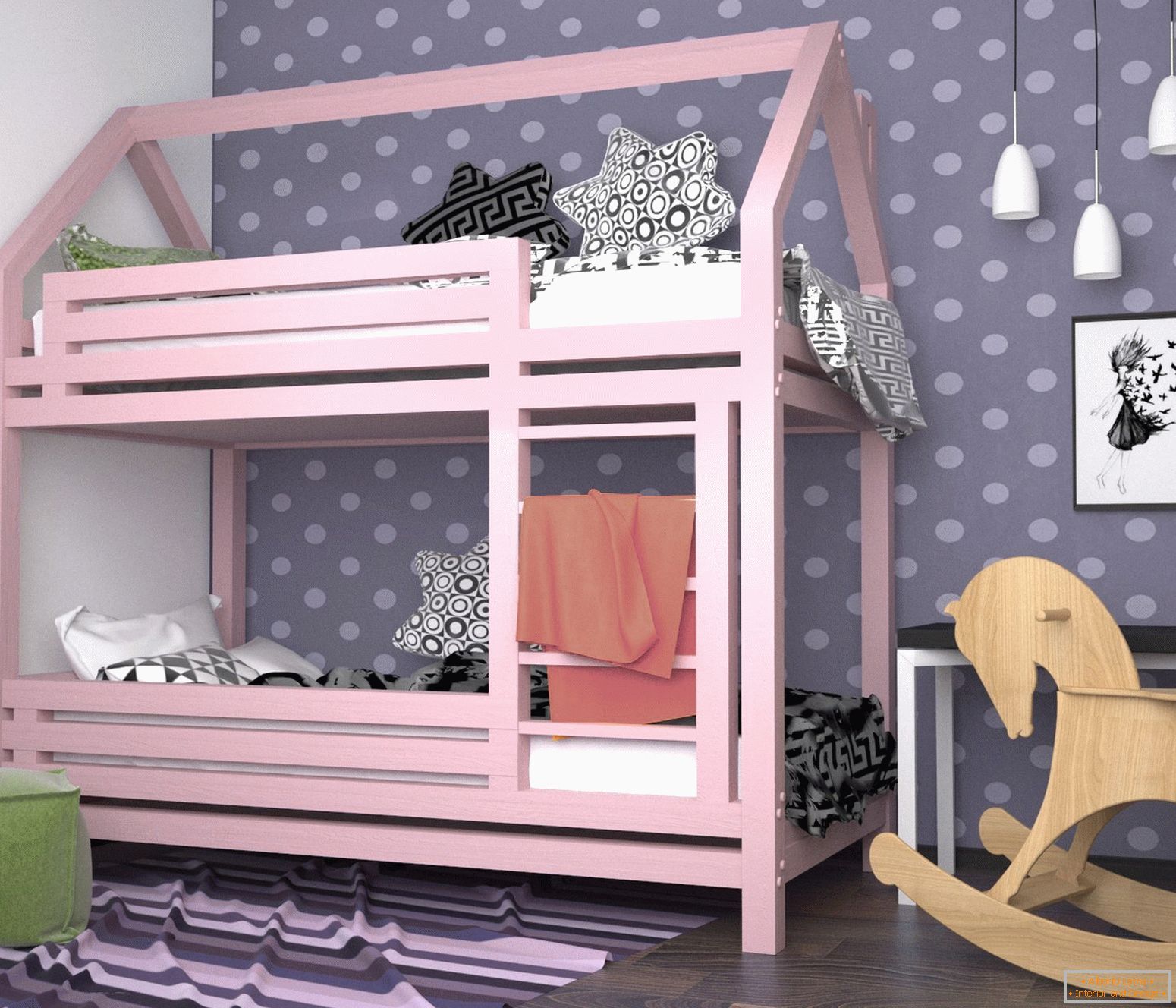 Pink krevet u krevetu za djevojčicu
