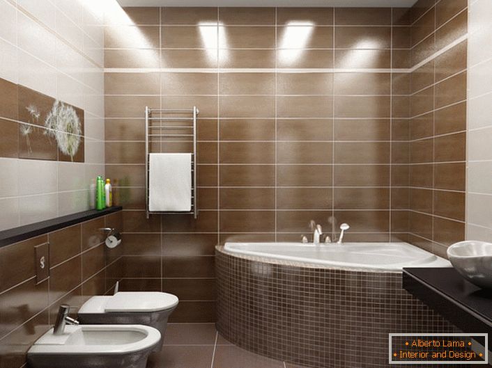 Za dekor kupatila u modernom stilu korišten je panel sa maslačakom. Laki, jednostavni detalji enterijera u modernom stilu. 