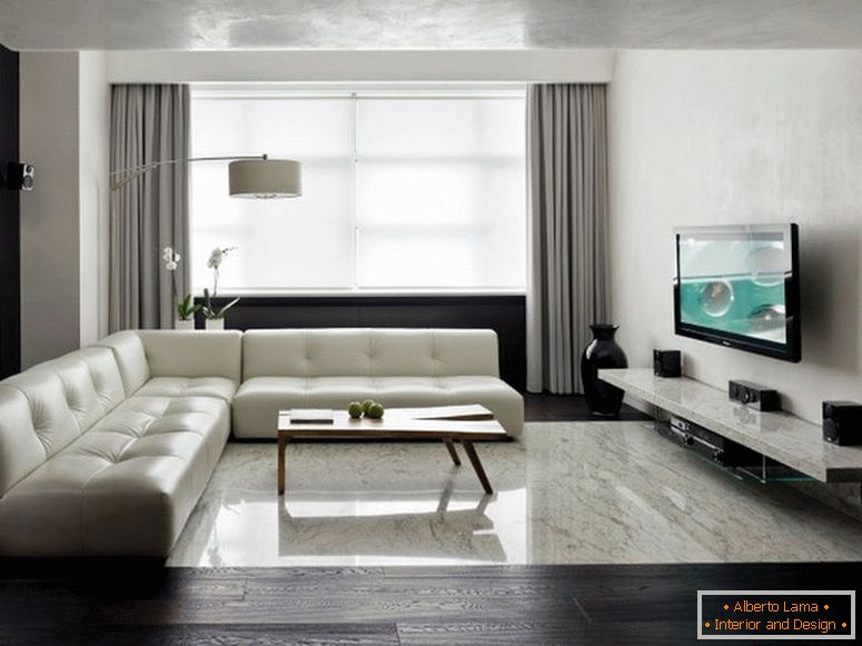 Jedna od najčešće korišćenih boja za unutrašnju dekoraciju u stilovima minimalizma je siva. Širok spektar nijansi sive boje omogućuje dizajneru da uredi svjetlosne akcente, čineći prostor prostranijim. 
