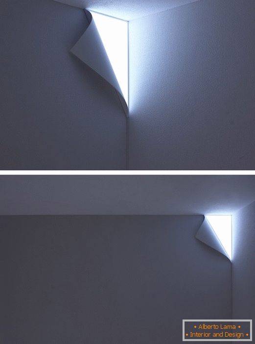 Svetiljka u zidu u obliku preklopljene ivice papira