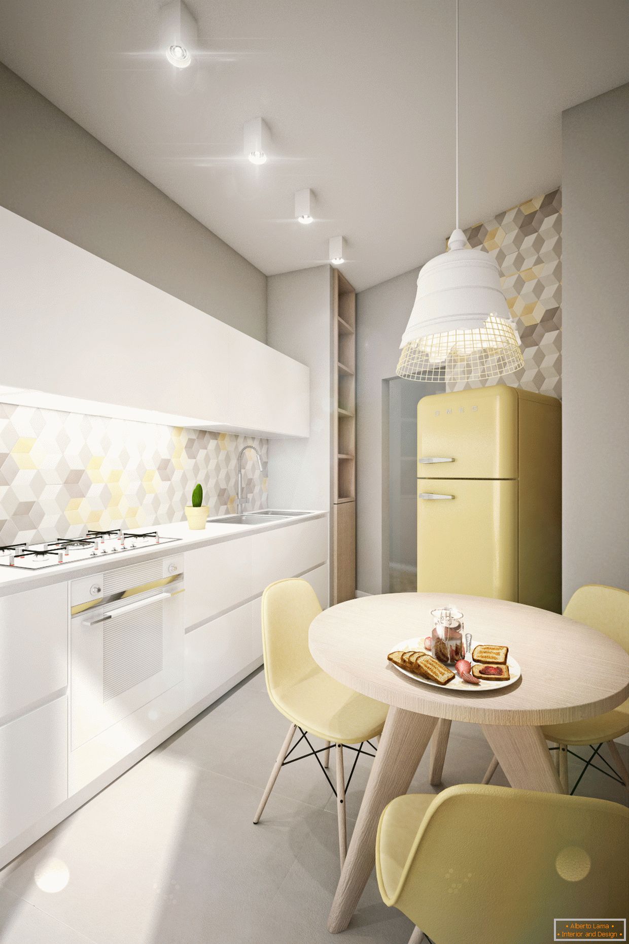 Dizajniran stan u pastelnim bojama: kuhinja
