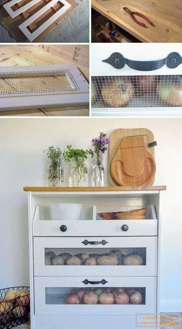 Kabinet za skladištenje povrća u kuhinji svojim rukama