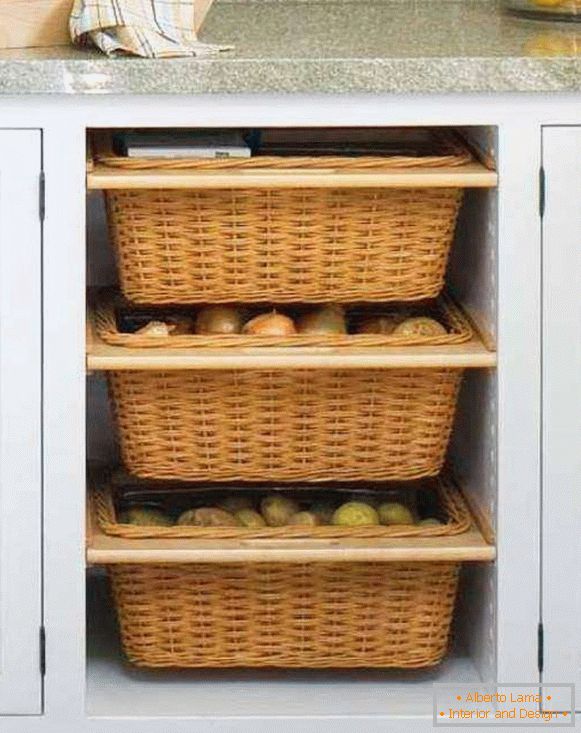Čuvanje povrća i voća u kuhinji u korpi