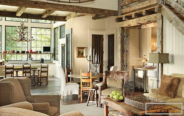 Pravilno odabrana kombinacija nameštaja i nameštaja u unutrašnjosti dnevne sobe čini seoski stil kreativno i neobično rešenje za dekoraciju. 