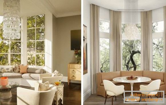 Dizajn kuhinje dnevne sobe sa prozorskim prostorom u stilu luksuza