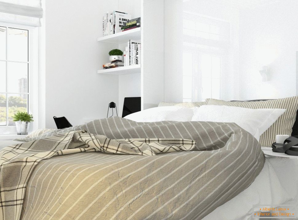Dizajn enterijera spavaće sobe u stilu bijelog minimalizma