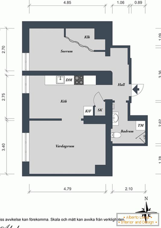 Plan jednosobnog stana u Švedskoj