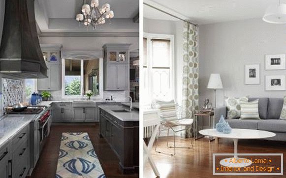 Siva boja u unutrašnjosti kuhinje i dnevne sobe - izbor fotografija