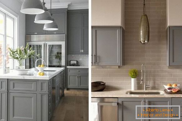 Kuhinje sive boje - fotografija u unutrašnjosti u kombinaciji sa bež